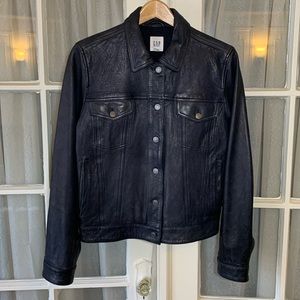 Gorgeous!Deep iIndigo blue leather denim style jacket by Gap- ladies size large